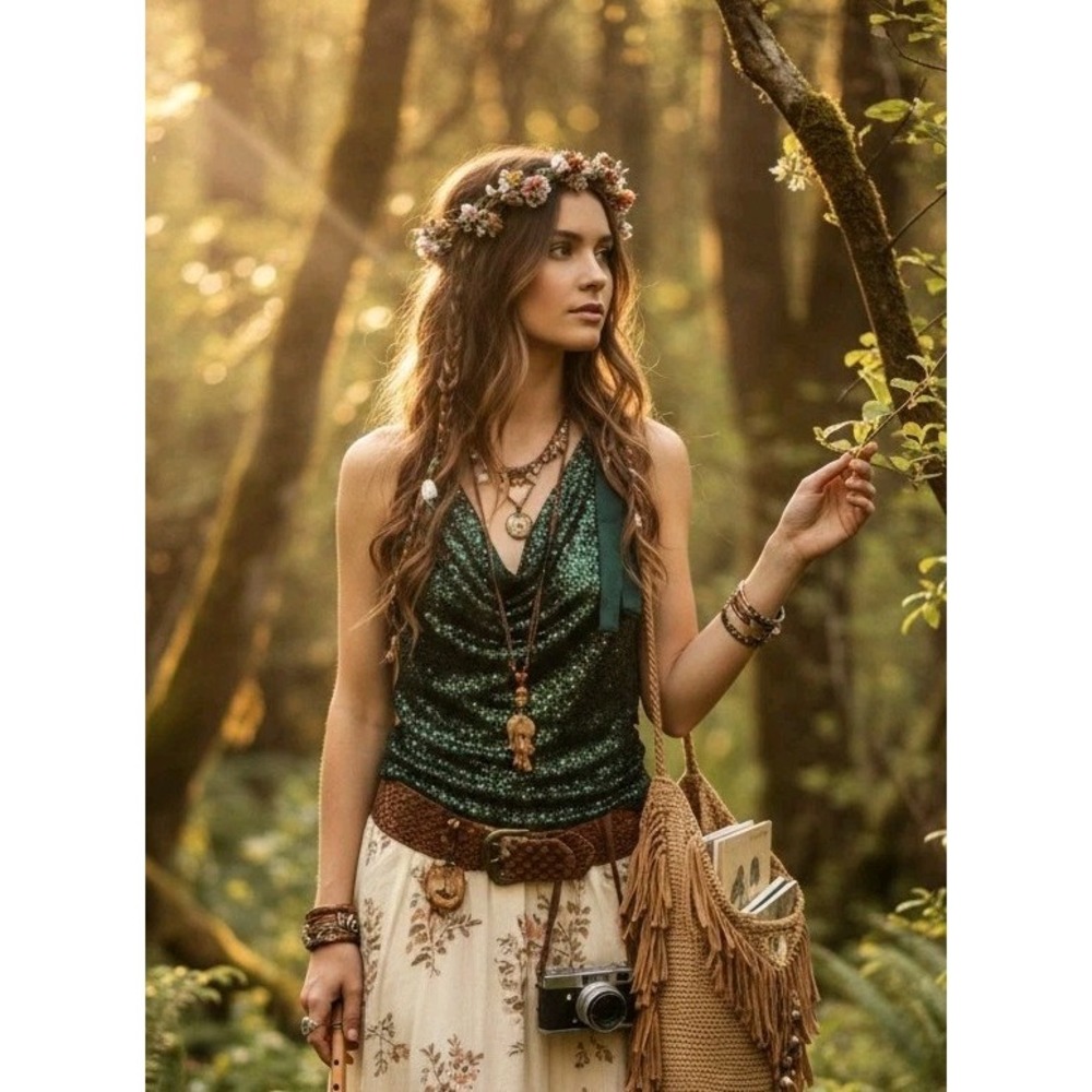 JENNIFER LOPEZ XS Sequin Mermaid Forest Fairy Whimsy Boho Emerald Green Halter